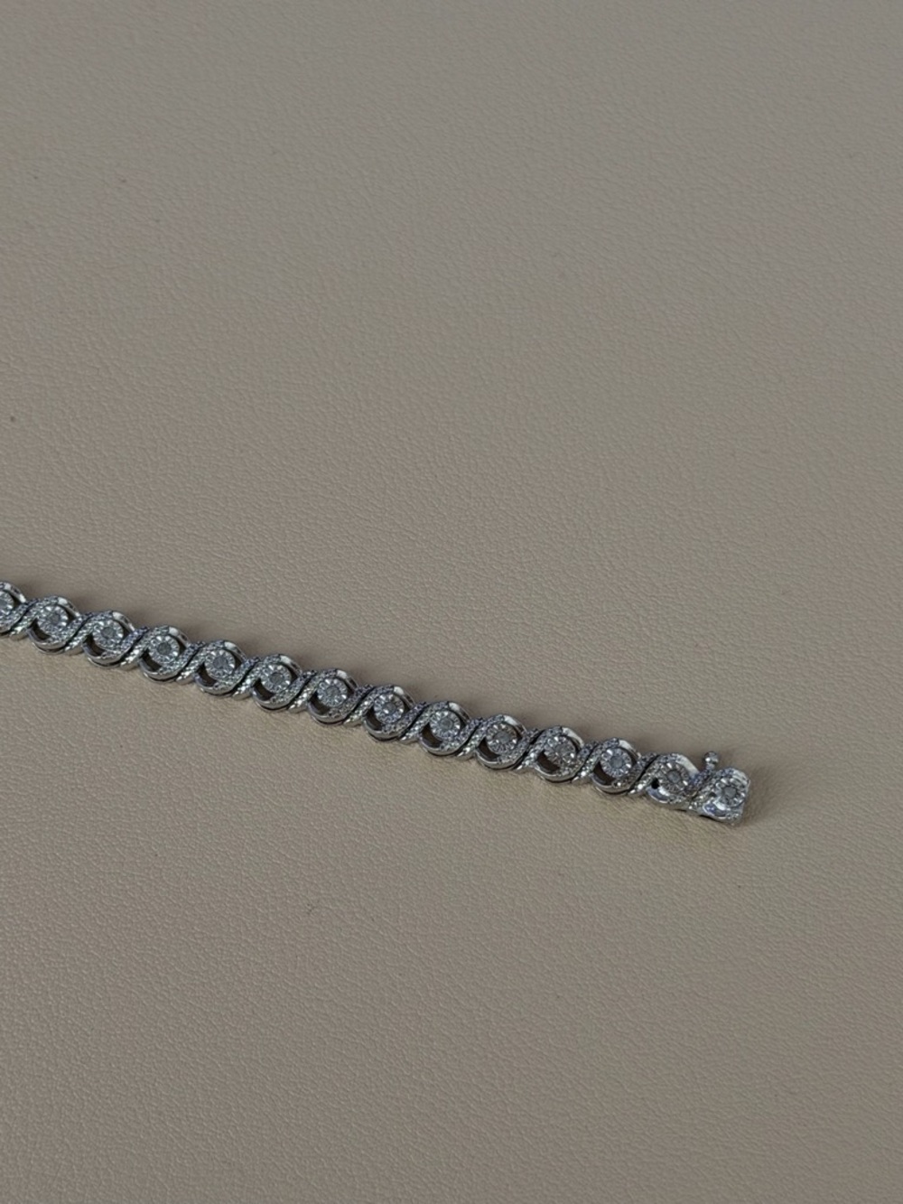 925 Sterling Silver Tennis Bracelet with Small Round Crystals - Picture 2 of 4